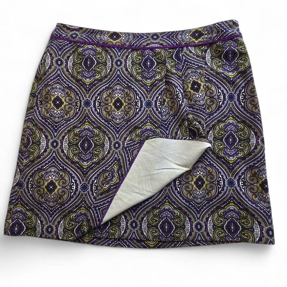 E.P. Pro Size 12 Purple & Gold Paisley Skort Side Zip Golf Tennis Skirt Pockets - Picture 4 of 12